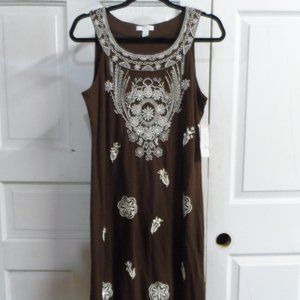 NWT Charter Club Brown Embroidery/Beaded Sleeveless Dress - Size M